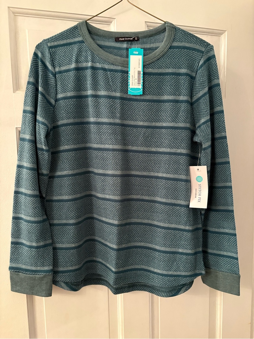 Pink Clover Men's Teal Striped Crewneck Sweater
